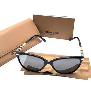 Burberry B4216 Round Cat Eye Sunglasses 3001/8G Polarized w/Case, cloth, booklet